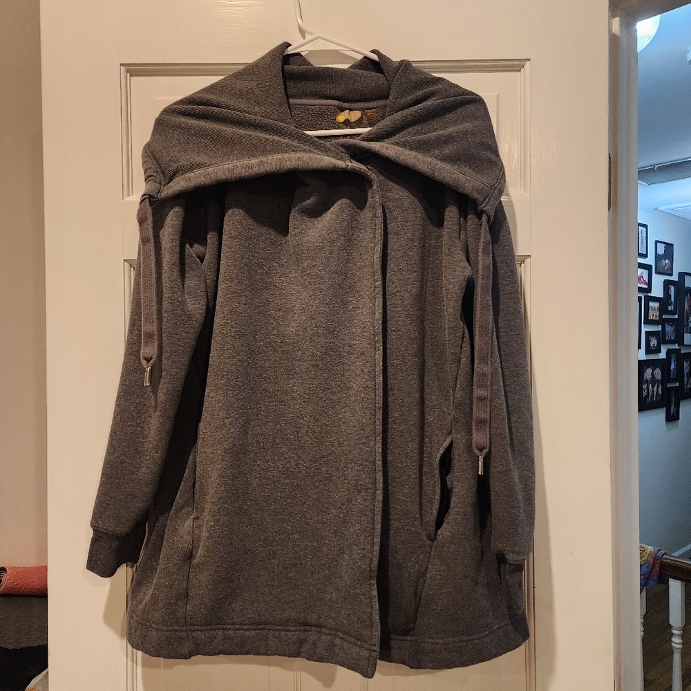 Zella Womens Grey Fleece Lined Cowl Neck Thick Sweatshirt Jacket Medium